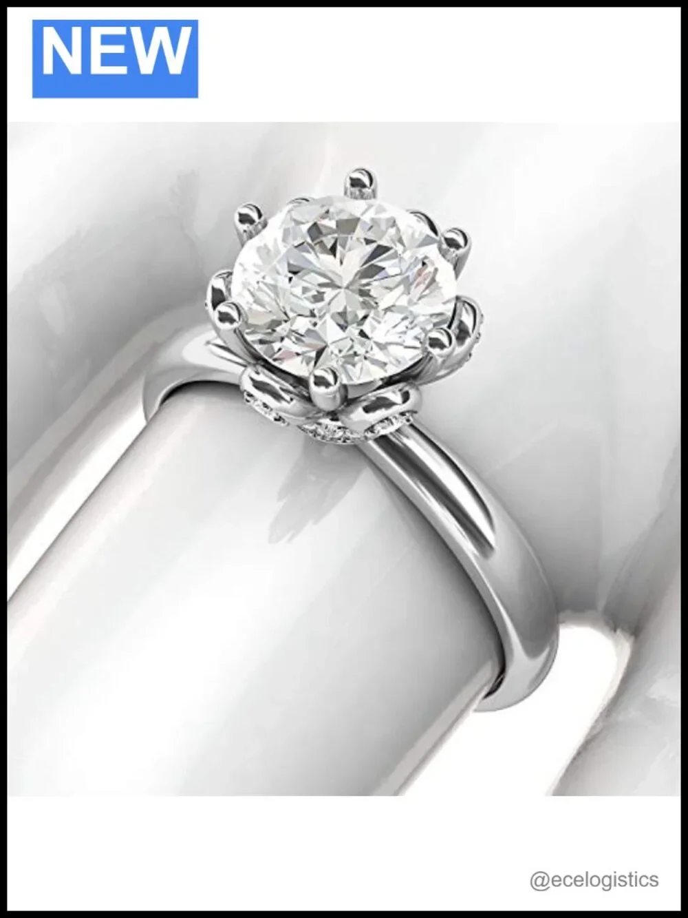 Sterling Silver Flower Engagement Ring 2CT Simulated Diamond 6-Prong